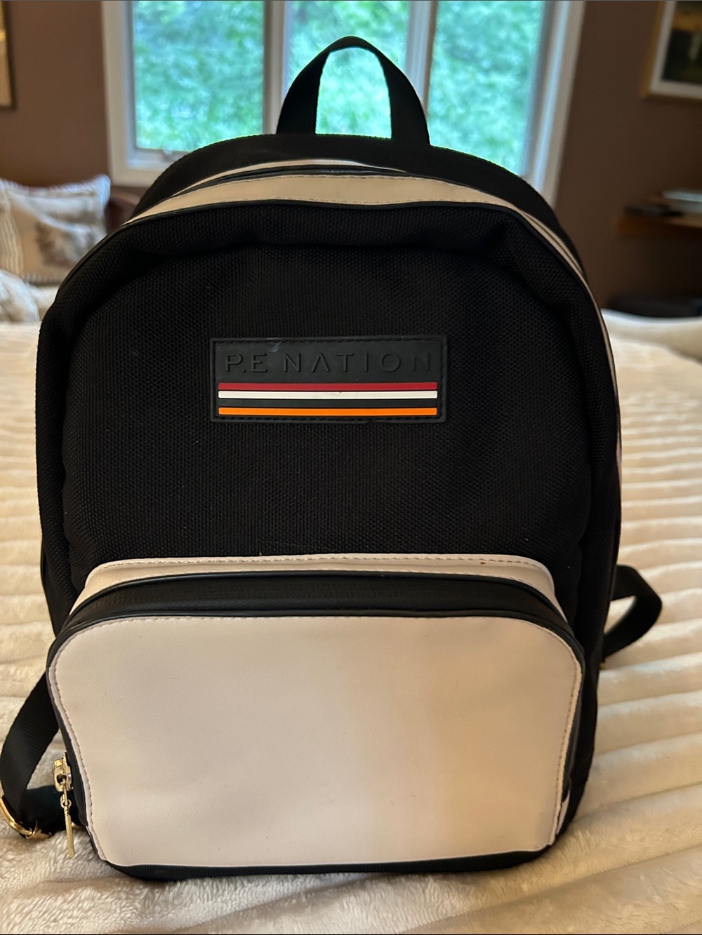 P.E Nation Black and White Mini Backpack with Stripe Logo